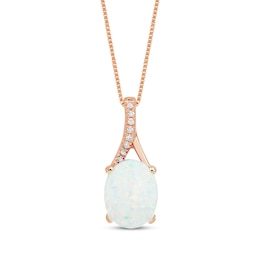 Oval-Cut Lab-Created Opal & Diamond Accent Necklace 10K Rose Gold 18"