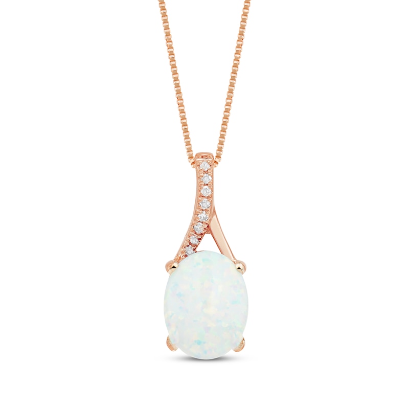 Main Image 1 of Oval-Cut Lab-Created Opal & Diamond Accent Necklace 10K Rose Gold 18"