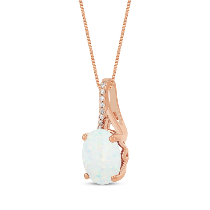 Main Image 2 of Oval-Cut Lab-Created Opal & Diamond Accent Necklace 10K Rose Gold 18"