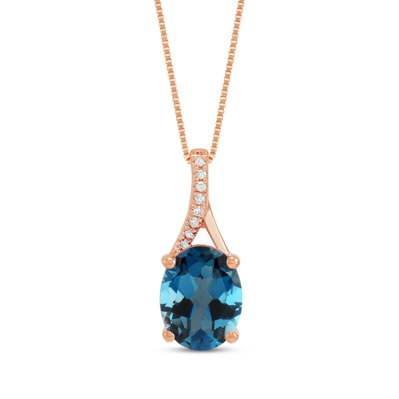 Main Image 1 of Oval-Cut London Blue Topaz & Diamond Accent Necklace 10K Rose Gold 18"
