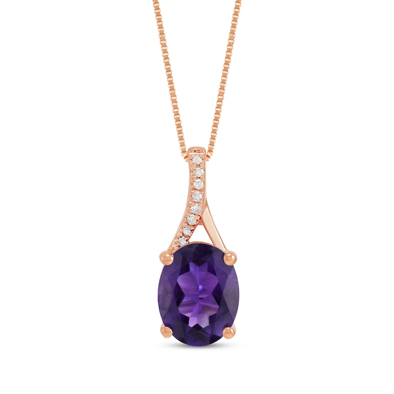 Main Image 1 of Oval-Cut Amethyst & Diamond Accent Necklace 10K Rose Gold 18"