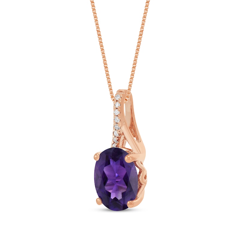 Main Image 2 of Oval-Cut Amethyst & Diamond Accent Necklace 10K Rose Gold 18"