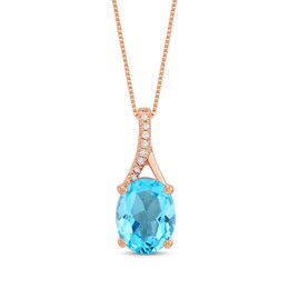 Oval-Cut Swiss Blue Topaz & Diamond Accent Necklace 10K Rose Gold 18"