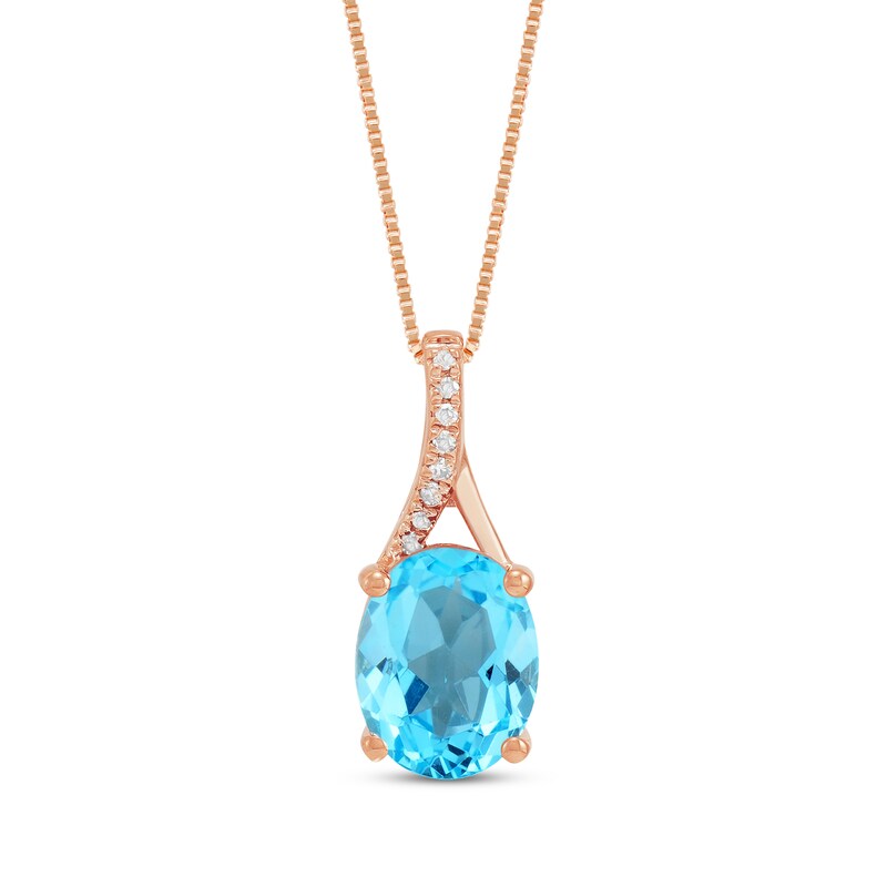 Main Image 1 of Oval-Cut Swiss Blue Topaz & Diamond Accent Necklace 10K Rose Gold 18"