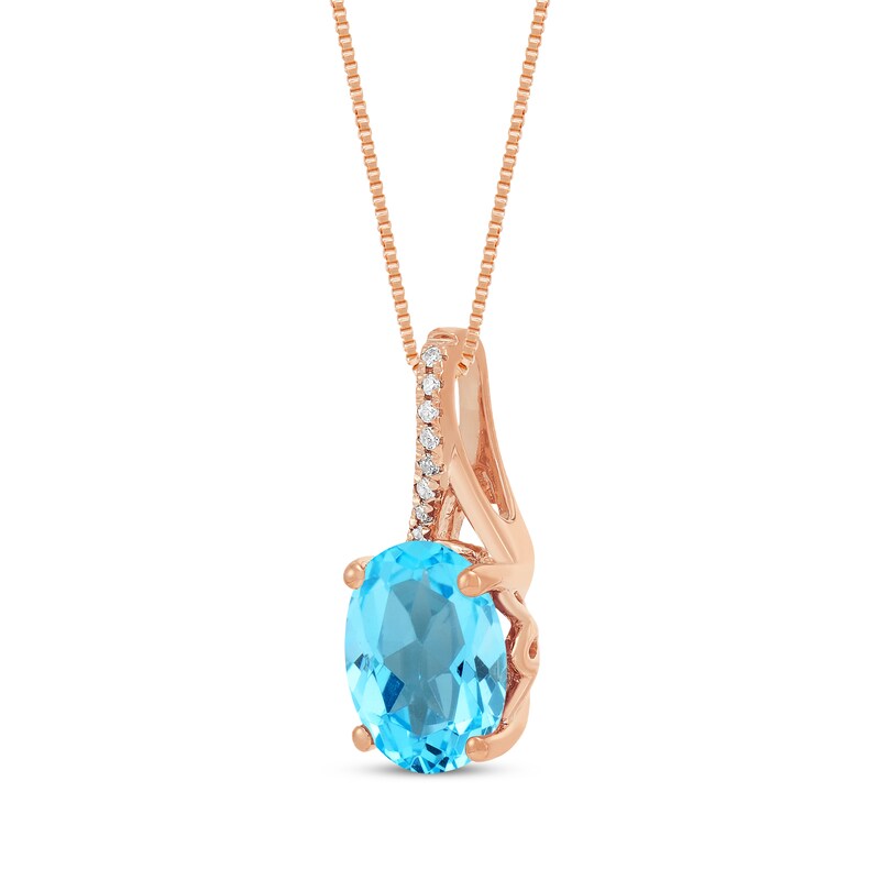 Main Image 2 of Oval-Cut Swiss Blue Topaz & Diamond Accent Necklace 10K Rose Gold 18"