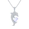 Thumbnail Image 1 of Oval-Cut Lab-Created Opal & White Lab-Created Sapphire Dolphin Necklace Sterling Silver 18"
