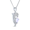 Thumbnail Image 2 of Oval-Cut Lab-Created Opal & White Lab-Created Sapphire Dolphin Necklace Sterling Silver 18"