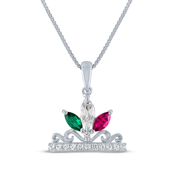 Marquise-Cut Lab-Created Emerald, White Lab-Created Sapphire & Lab-Created Ruby Crown Necklace Sterling Silver 18"