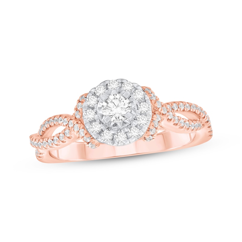 Main Image 1 of Adore Round-Cut Diamond Halo Engagement Ring 1/2 ct tw 10K Two-Tone Gold