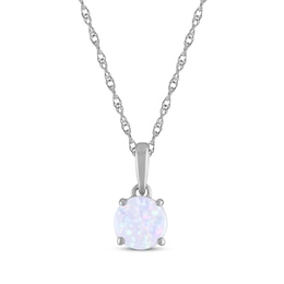 Lab-Created Opal Solitaire Necklace 10K White Gold 18"