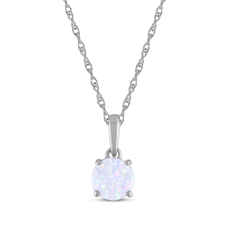 Main Image 1 of Lab-Created Opal Solitaire Necklace 10K White Gold 18"