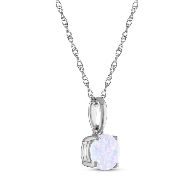 Main Image 2 of Lab-Created Opal Solitaire Necklace 10K White Gold 18"