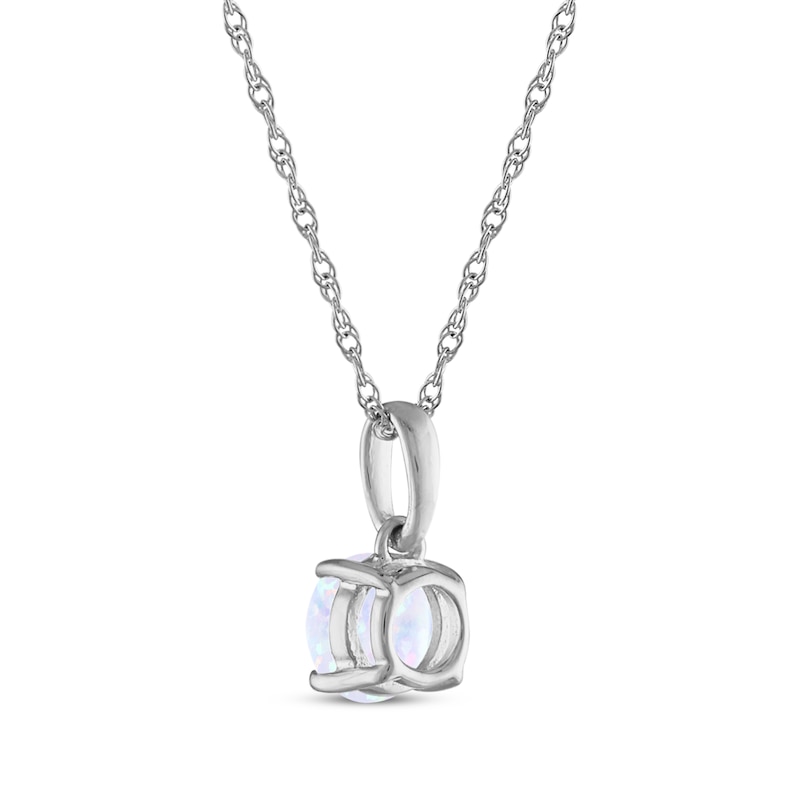 Main Image 3 of Lab-Created Opal Solitaire Necklace 10K White Gold 18"