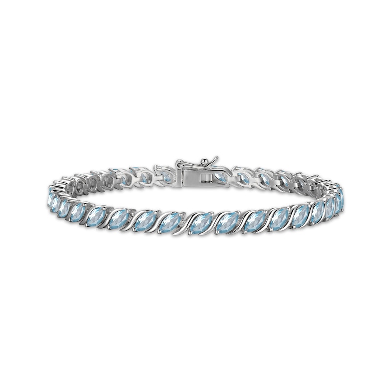 Main Image 1 of Marquise-Cut Swiss Blue Topaz S-Link Bracelet 7.25"