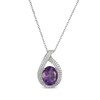 Thumbnail Image 1 of Oval-Cut Amethyst & White Lab-Created Sapphire Teardrop Necklace Sterling Silver 18"