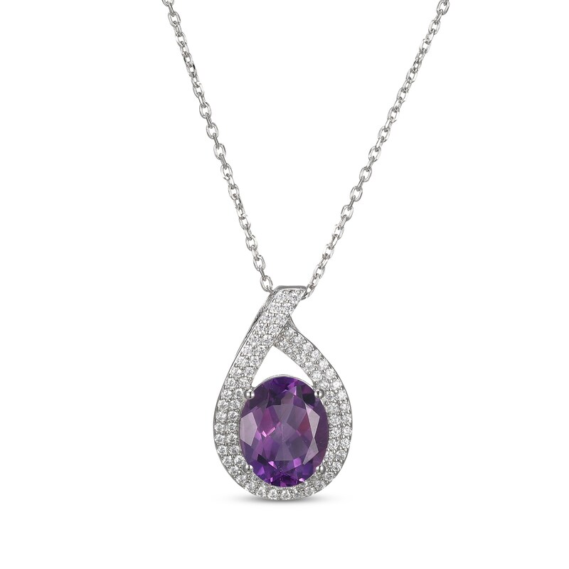 Main Image 1 of Oval-Cut Amethyst & White Lab-Created Sapphire Teardrop Necklace Sterling Silver 18"