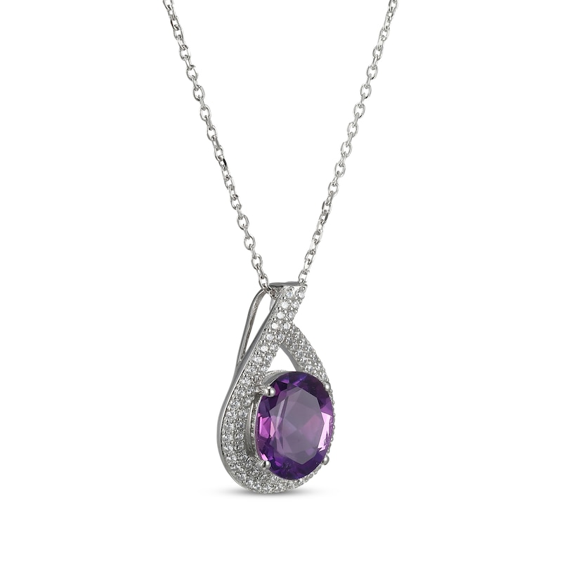Main Image 2 of Oval-Cut Amethyst & White Lab-Created Sapphire Teardrop Necklace Sterling Silver 18"