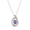 Thumbnail Image 3 of Oval-Cut Amethyst & White Lab-Created Sapphire Teardrop Necklace Sterling Silver 18"