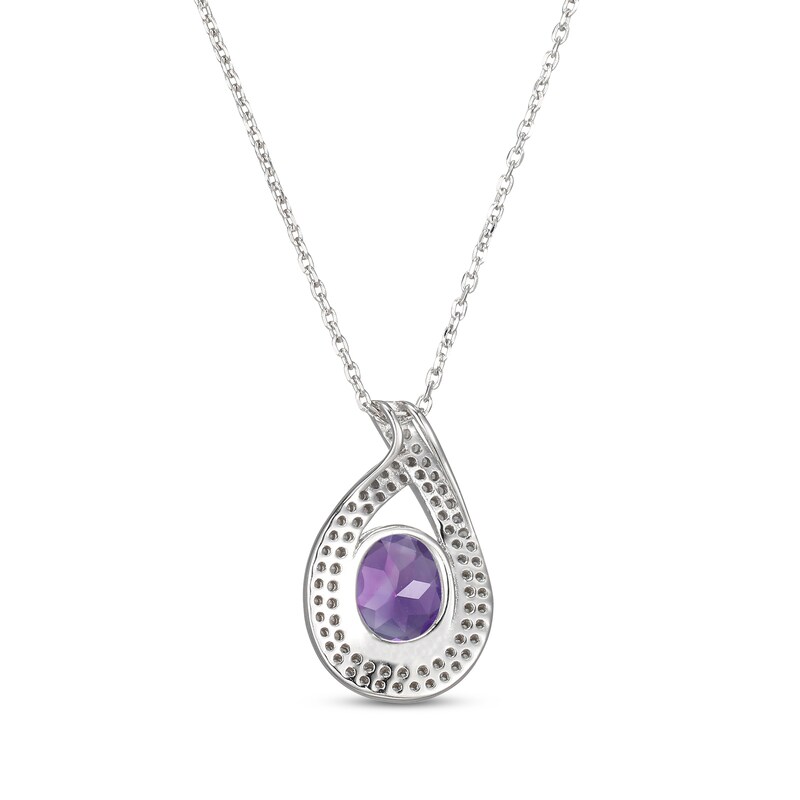 Main Image 3 of Oval-Cut Amethyst & White Lab-Created Sapphire Teardrop Necklace Sterling Silver 18"