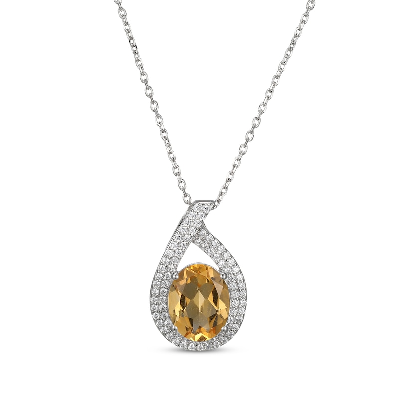 Main Image 1 of Oval-Cut Citrine & White Lab-Created Sapphire Teardrop Necklace Sterling Silver 18"