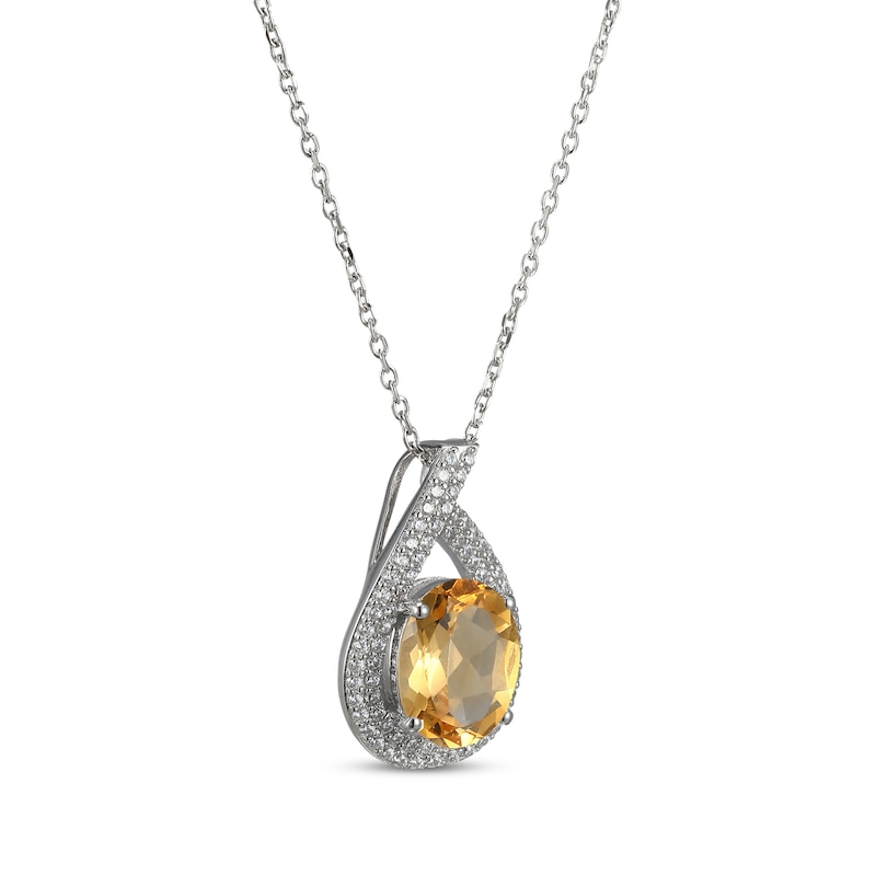 Main Image 2 of Oval-Cut Citrine & White Lab-Created Sapphire Teardrop Necklace Sterling Silver 18"