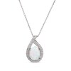 Thumbnail Image 1 of Oval-Cut Lab-Created Opal & White Lab-Created Sapphire Teardrop Necklace Sterling Silver 18"