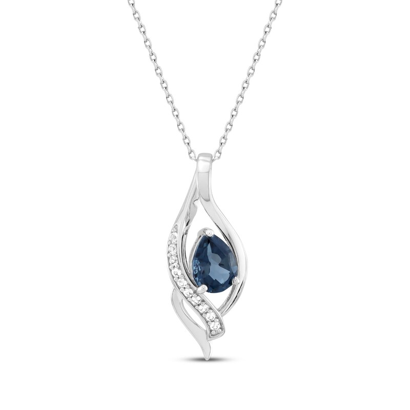 Main Image 1 of Pear-Shaped London Blue Topaz & White Lab-Created Sapphire Necklace Sterling Silver 18"