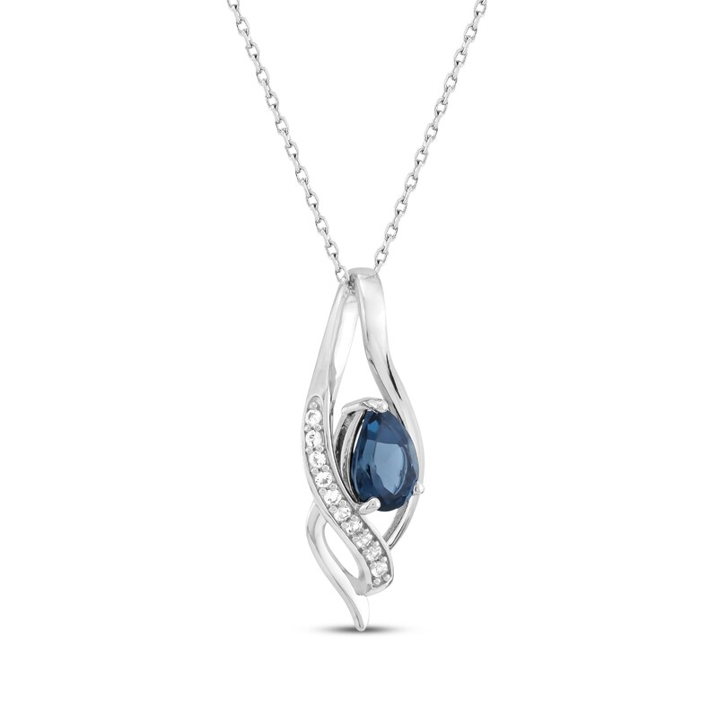 Main Image 2 of Pear-Shaped London Blue Topaz & White Lab-Created Sapphire Necklace Sterling Silver 18"