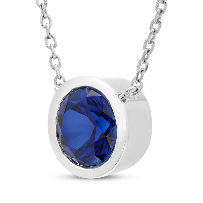 Main Image 2 of Blue Lab-Created Sapphire Solitaire Bezel-Set Necklace Sterling Silver 18"