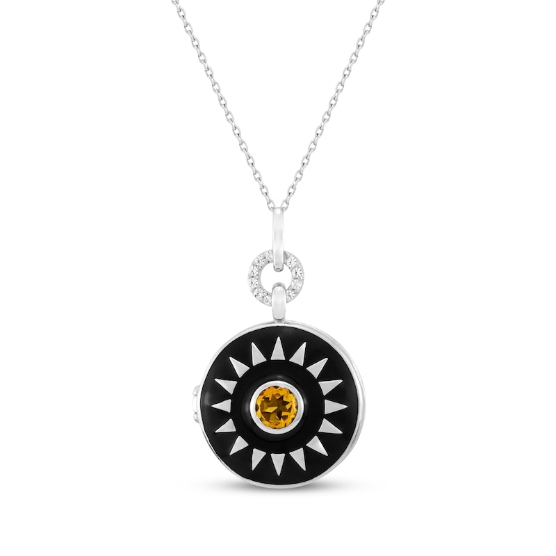 Citrine & White Lab-Created Sapphire Enameled Sunburst Locket Necklace Sterling Silver 18"