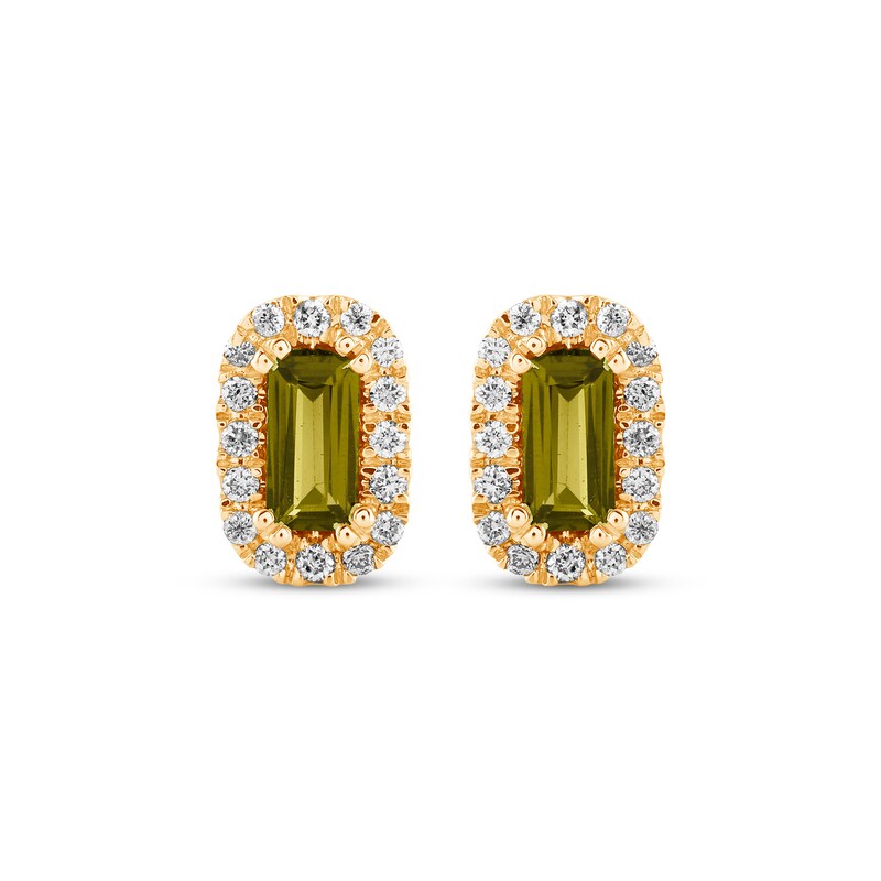 Main Image 2 of Baguette-Cut Peridot & Diamond Stud Earrings 1/8 ct tw 10K Yellow Gold
