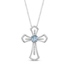 Thumbnail Image 1 of Aquamarine & White Lab-Created Sapphire Cross Necklace Sterling Silver 18"