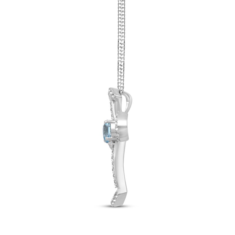 Main Image 2 of Aquamarine & White Lab-Created Sapphire Cross Necklace Sterling Silver 18"