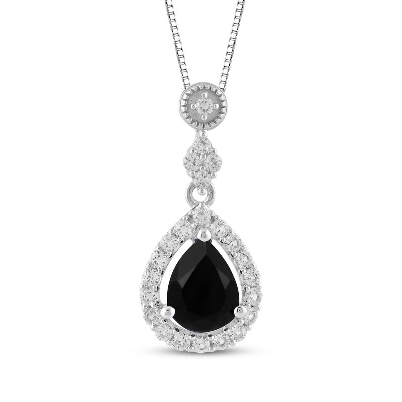 Pear-Shaped Black Onyx & White Lab-Created Sapphire Necklace Sterling Silver 18"