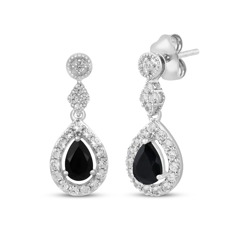 Pear-Shaped Black Onyx & White Lab-Created Sapphire Dangle Earring Sterling Silver