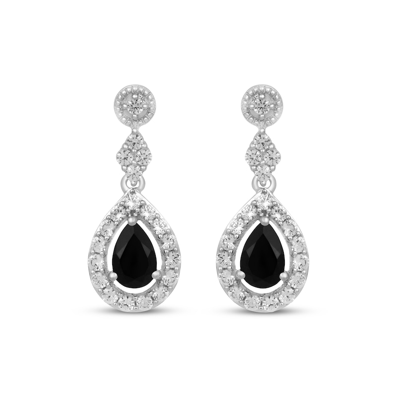 Pear-Shaped Black Onyx & White Lab-Created Sapphire Dangle Earring Sterling Silver