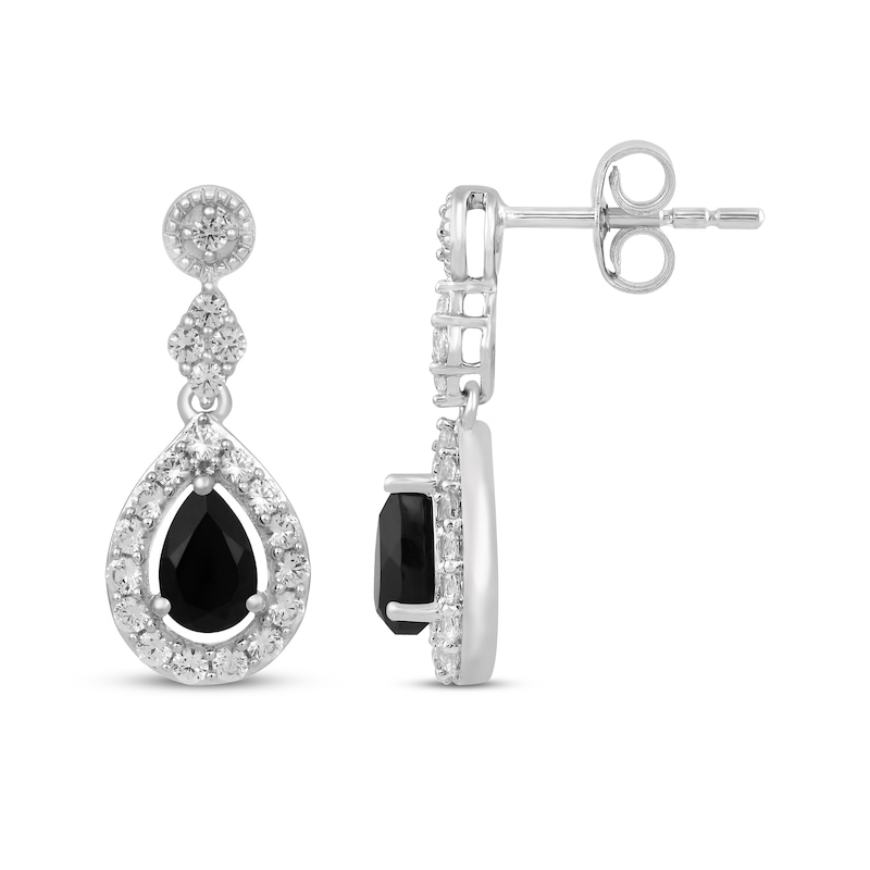 Pear-Shaped Black Onyx & White Lab-Created Sapphire Dangle Earring Sterling Silver