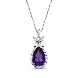 Pear-Shaped Amethyst & White Lab-Created Sapphire Necklace Sterling Silver 18"