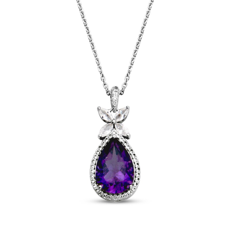 Main Image 1 of Pear-Shaped Amethyst & White Lab-Created Sapphire Necklace Sterling Silver 18"