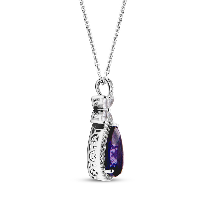 Main Image 2 of Pear-Shaped Amethyst & White Lab-Created Sapphire Necklace Sterling Silver 18"