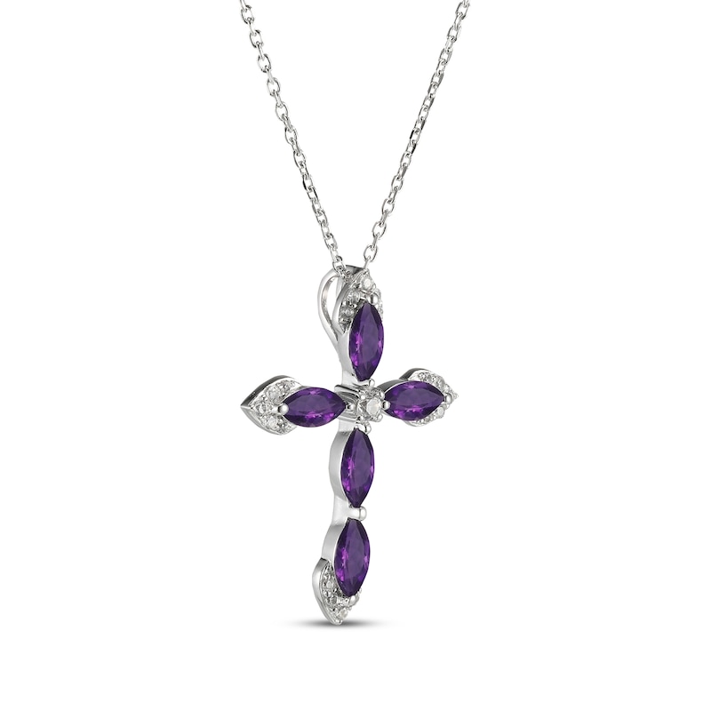 Main Image 2 of Marquise-Cut Amethyst & White Lab-Created Sapphire Cross Necklace Sterling Silver 18"