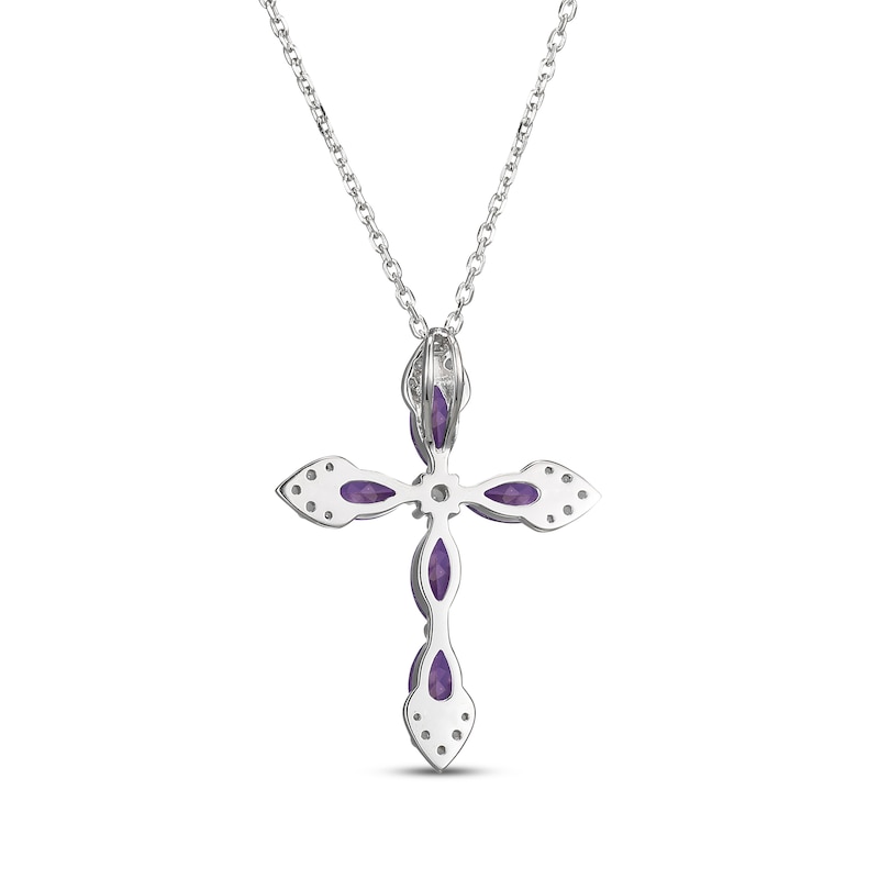 Main Image 3 of Marquise-Cut Amethyst & White Lab-Created Sapphire Cross Necklace Sterling Silver 18"