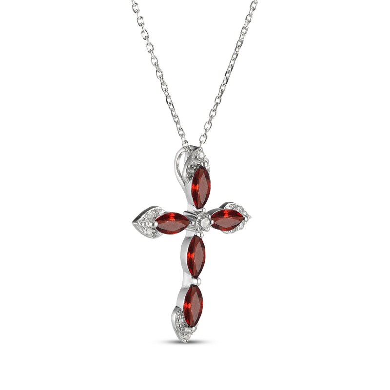 Main Image 2 of Marquise-Cut Garnet & White Lab-Created Sapphire Cross Necklace Sterling Silver 18"