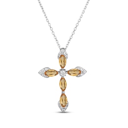 Marquise-Cut Citrine & White Lab-Created Sapphire Cross Necklace Sterling Silver 18"