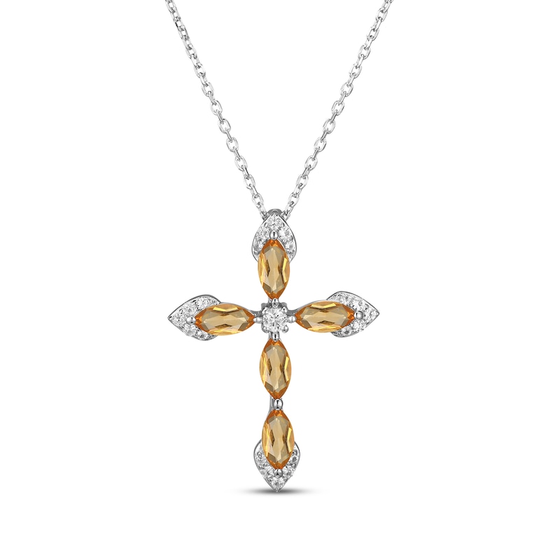 Main Image 1 of Marquise-Cut Citrine & White Lab-Created Sapphire Cross Necklace Sterling Silver 18"