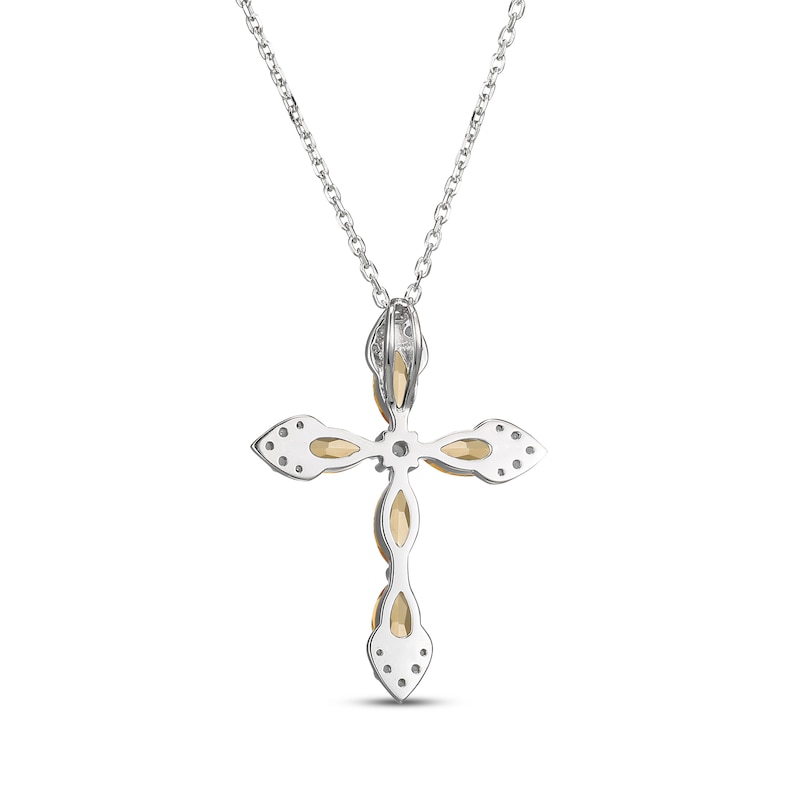 Main Image 3 of Marquise-Cut Citrine & White Lab-Created Sapphire Cross Necklace Sterling Silver 18"