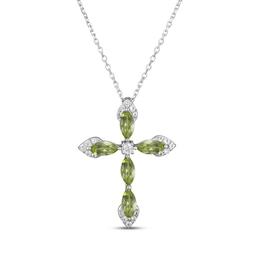 Marquise-Cut Peridot & White Lab-Created Sapphire Cross Necklace Sterling Silver 18"