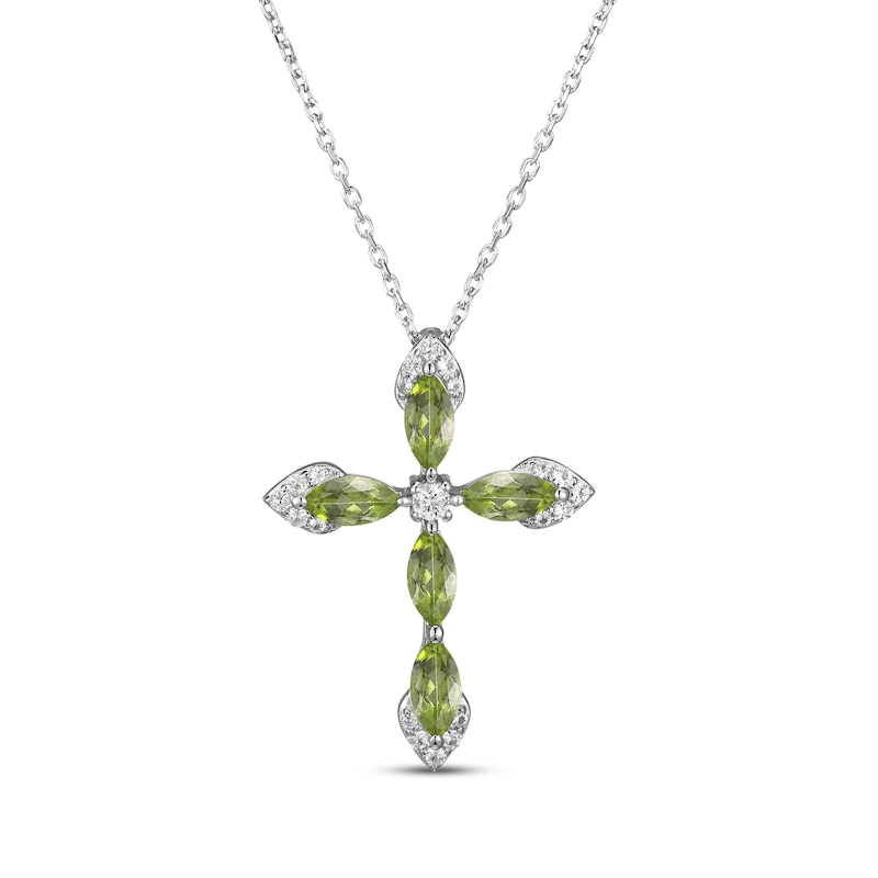 Main Image 1 of Marquise-Cut Peridot & White Lab-Created Sapphire Cross Necklace Sterling Silver 18"