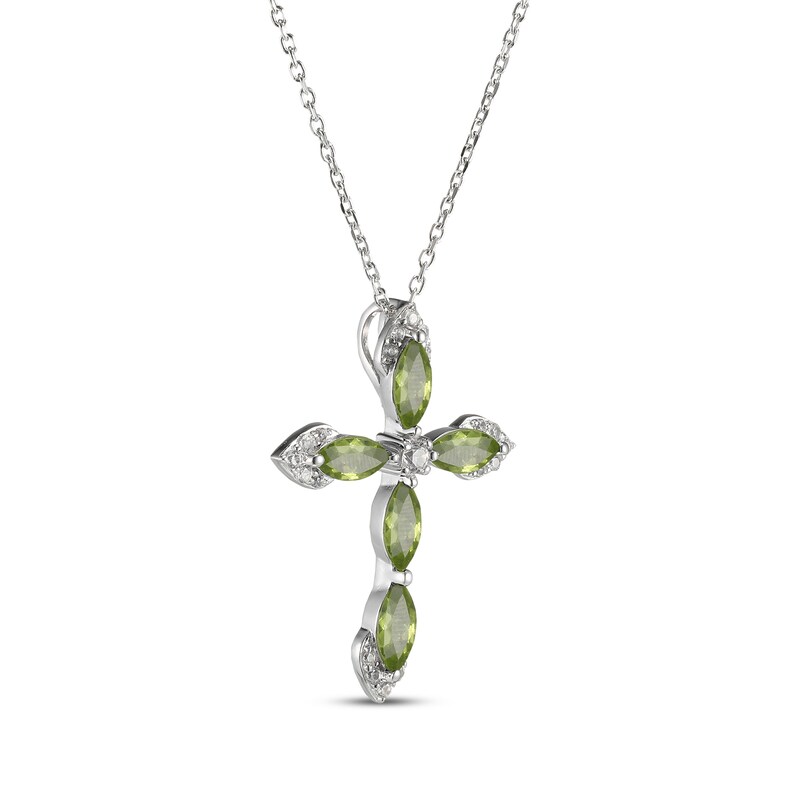 Main Image 2 of Marquise-Cut Peridot & White Lab-Created Sapphire Cross Necklace Sterling Silver 18"