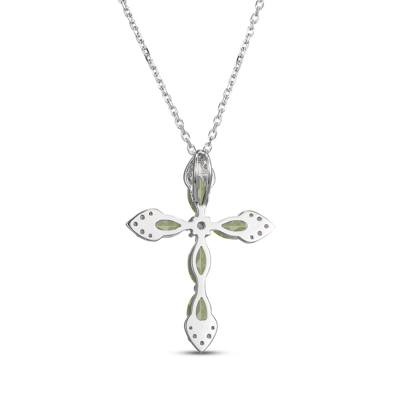Main Image 3 of Marquise-Cut Peridot & White Lab-Created Sapphire Cross Necklace Sterling Silver 18"